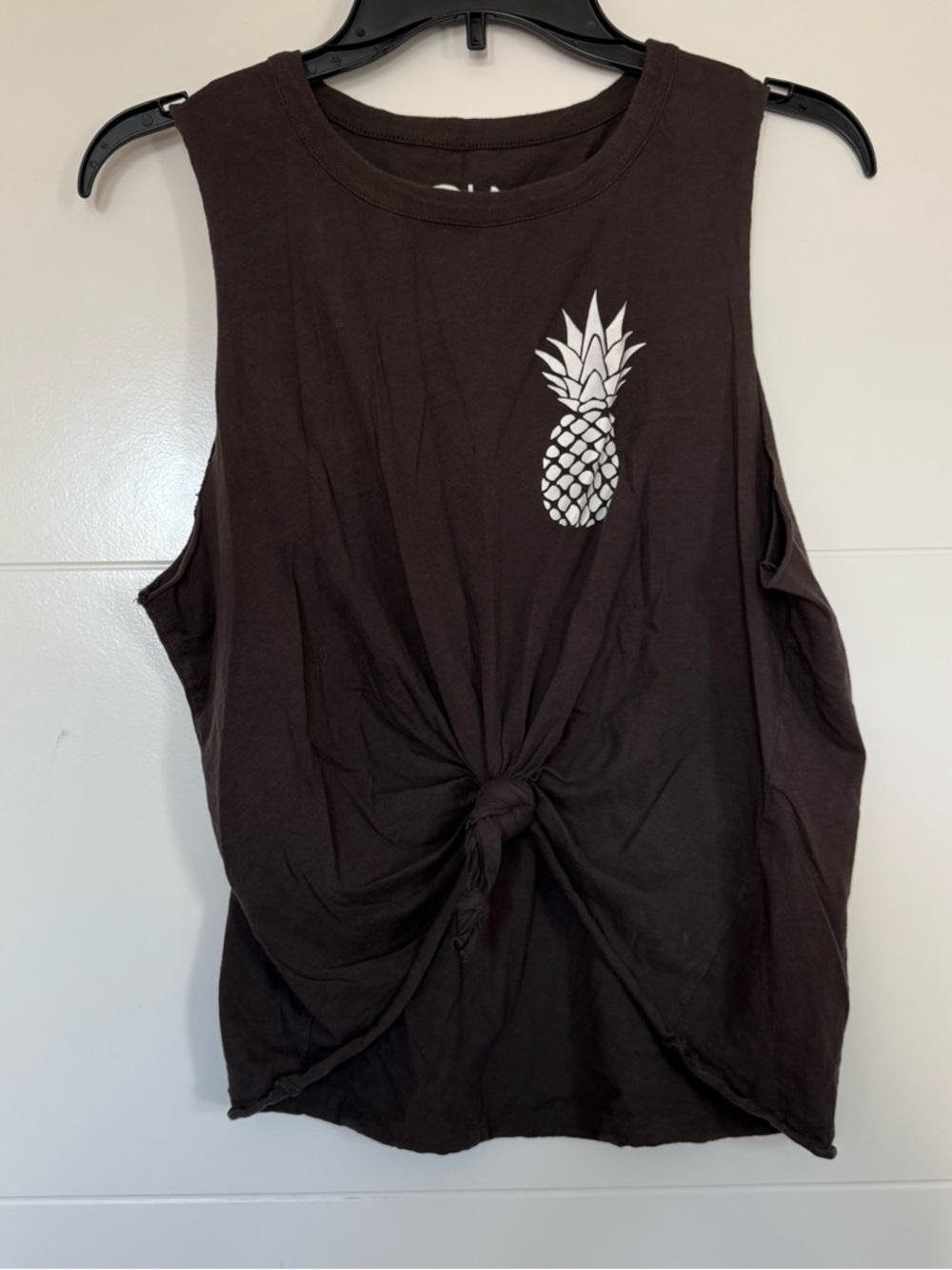 Women’s Black Pineapple Graphic Knot Front Tank Top